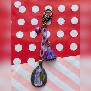 Colorful Bag Charm with Purple Tassel